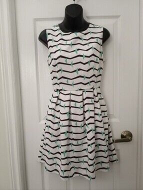 Pink Martini White Dress with Black Chevron and Mint Accents, Pockets
